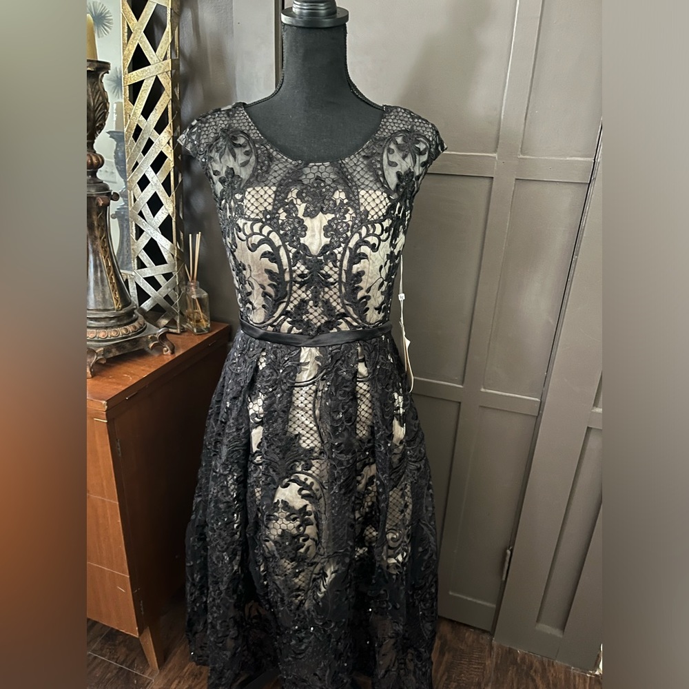 Light in the Box Black and Cream Lace Dress  Size Small  MIDI New $30